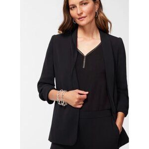 Chicos Black Open-Front Blazer Single Hook Ruched 3/4 Sleeve Lined Size 1X